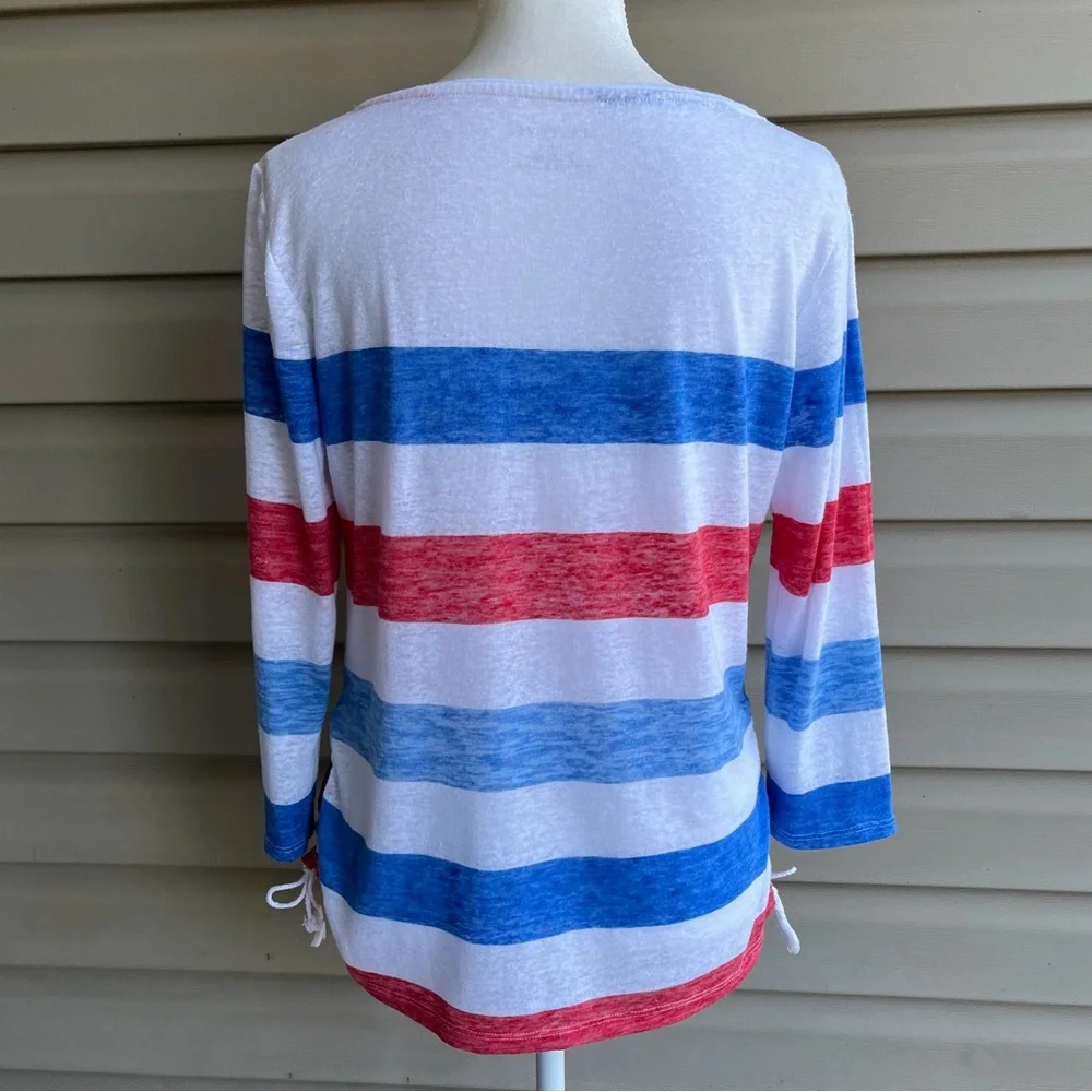 •Talbots• Lightweight Striped Linen Blend Top - Size Medium - Picture 5 of 9